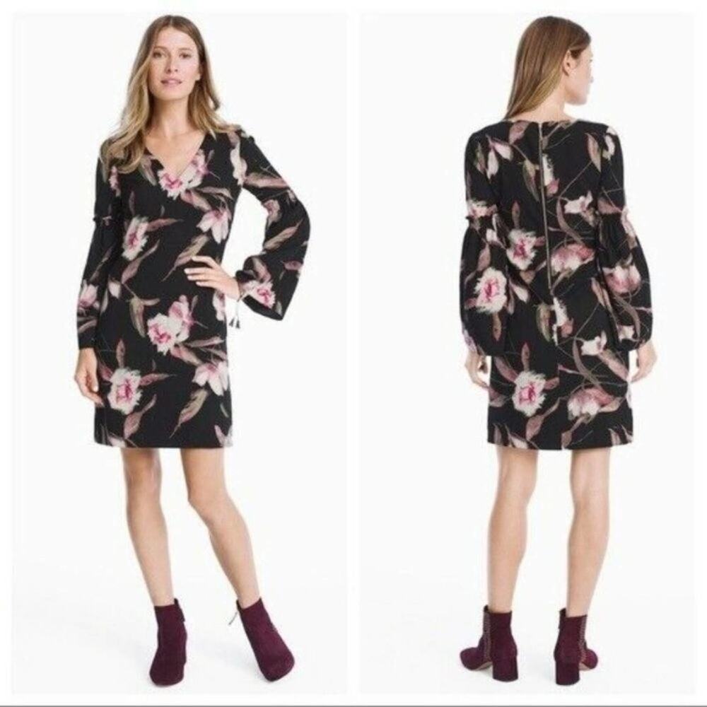 WHITE HOUSE BLACK MARKET‎ FLORAL BELL SLEEVE DRESS size 2